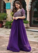 Faux Blooming Purple Party Wear Embroidery Work Readymade Gown